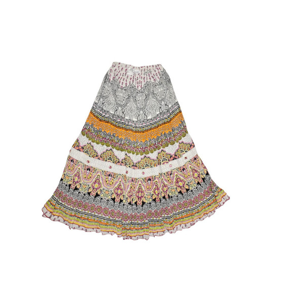 Forbidden Los Angeles Boho Maxi Skirt M – Patchwork Paisley Print, Embellished - Picture 1 of 6